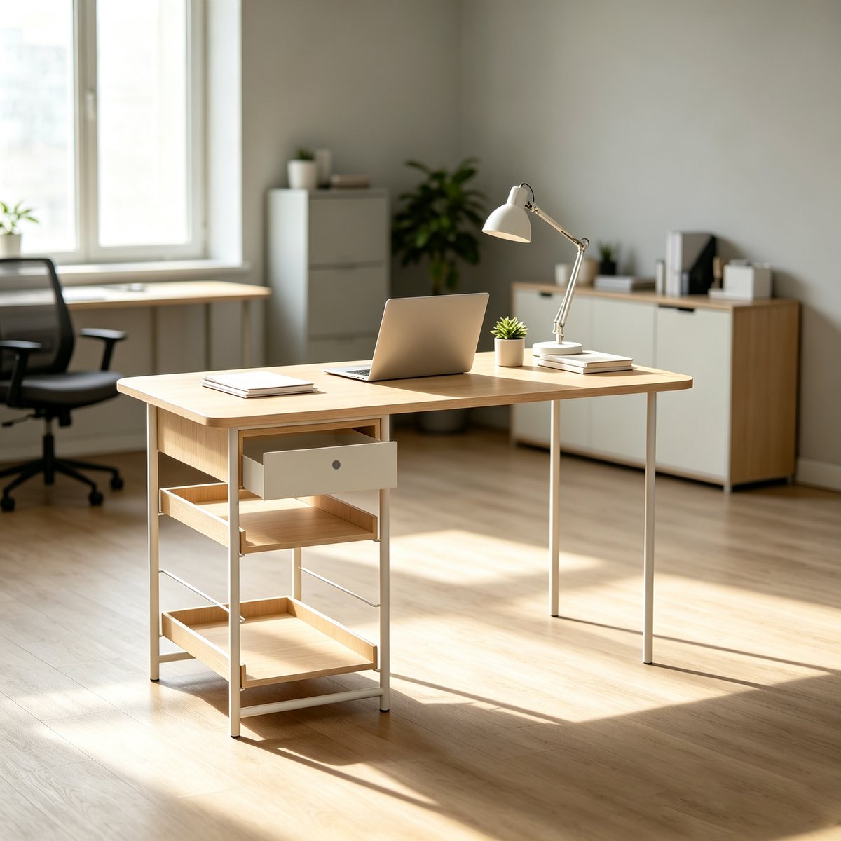 ワークスペース workspace with wooden furniture